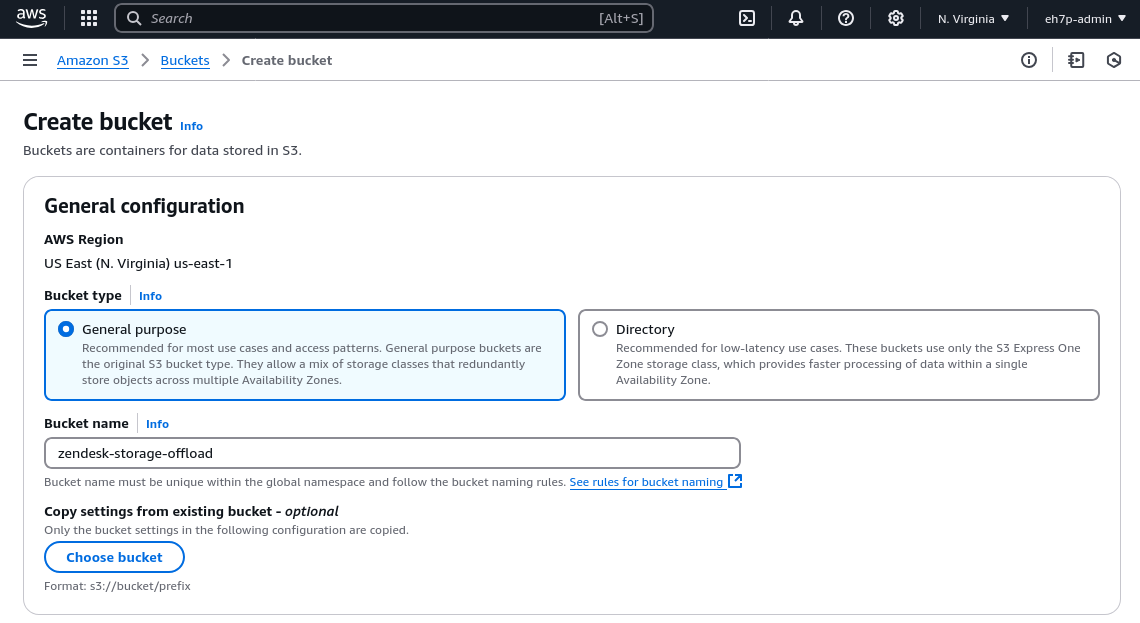 Screenshot of creating an S3 bucket within AWS