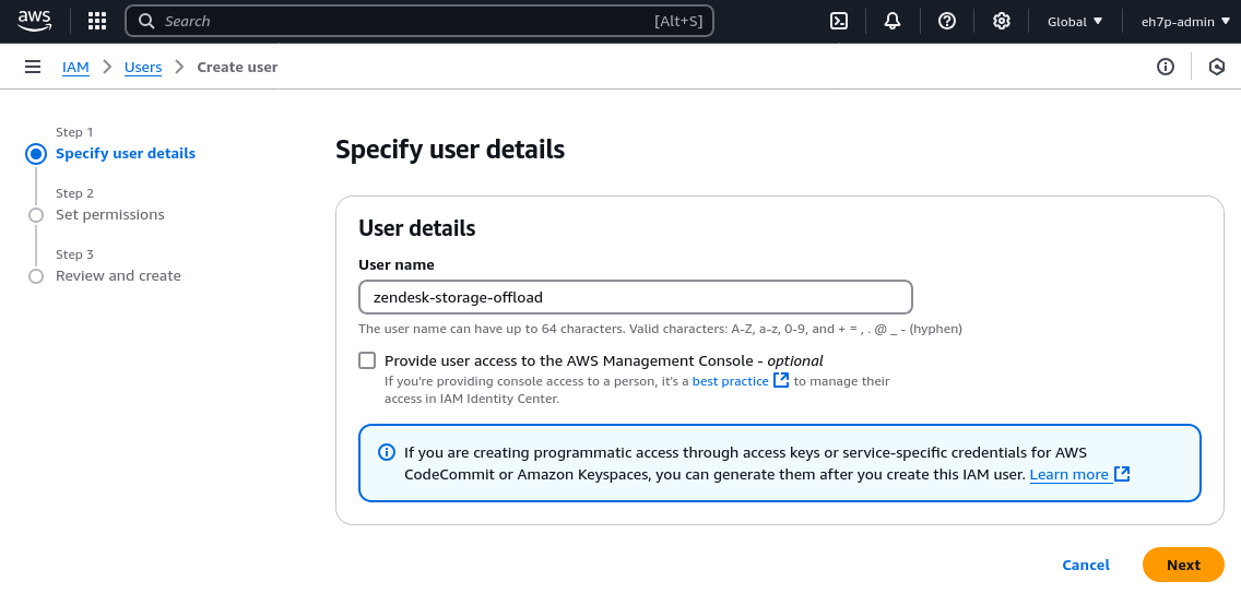 Screenshot of creating a new IAM user within AWS