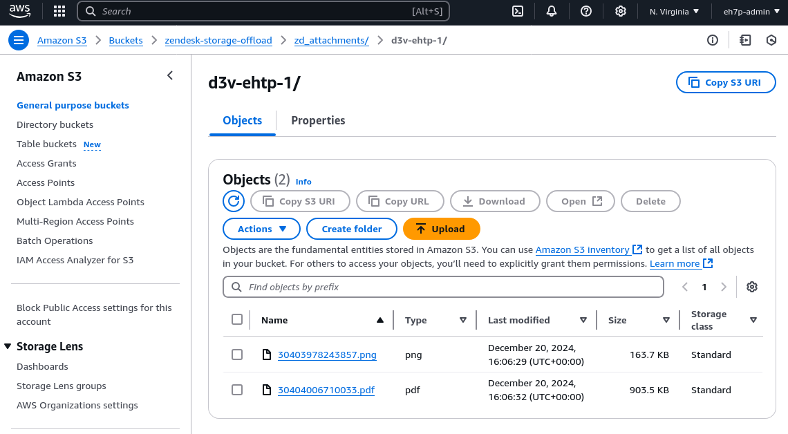 Screenshot of the S3 bucket showing the extracted files