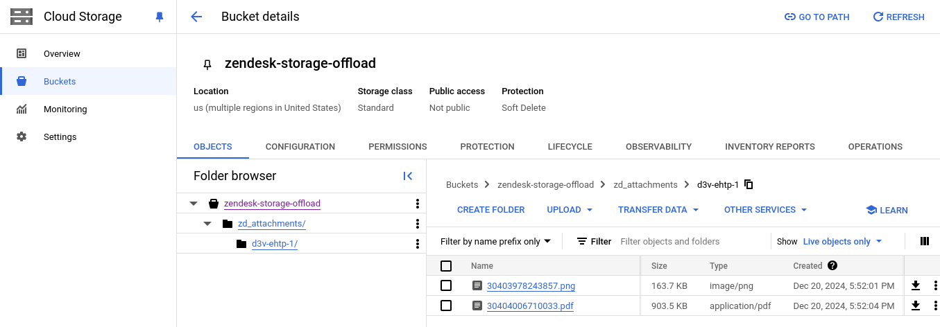 Screenshot of the Google Cloud Storage Bucket showing the extracted files